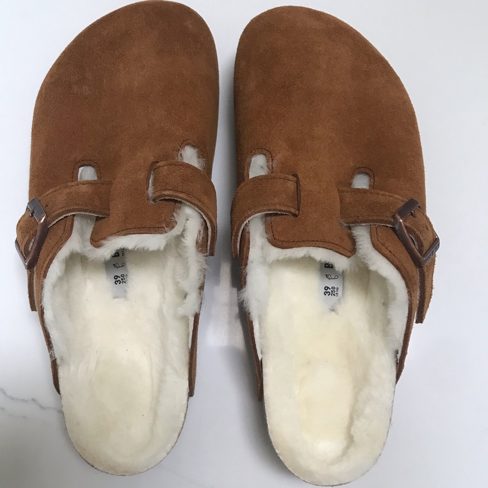 Brown suede leather Boston shearling Birkenstock